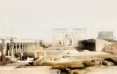 Grand approach to the Temple of Philae Nubia illustration by David Roberts (1796–1864).