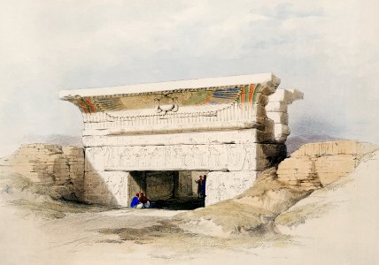 Dendara Temple dedicated to the goddess Hathor illustration by David Roberts (1796–1864).. Free illustration for personal and commercial use.