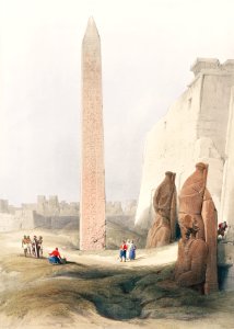 Luxor city on the east bank of the Nile River in southern Egypt illustration by David Roberts (1796–1864).. Free illustration for personal and commercial use.