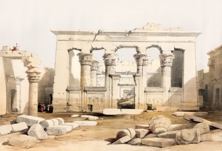 Portico of the Temple of Kalabshi illustration by David Roberts (1796–1864).. Free illustration for personal and commercial use.
