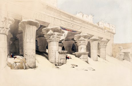 Portico of the Temple of Edfou Upper Egypt illustration by David Roberts (1796–1864).. Free illustration for personal and commercial use.