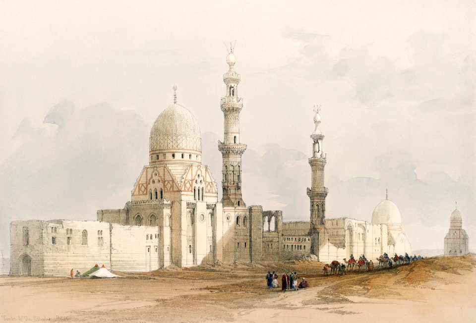 Tombs of the Caliphs Cairo Mosque of Ayed Bey illustration by David Roberts (1796–1864).. Free illustration for personal and commercial use.