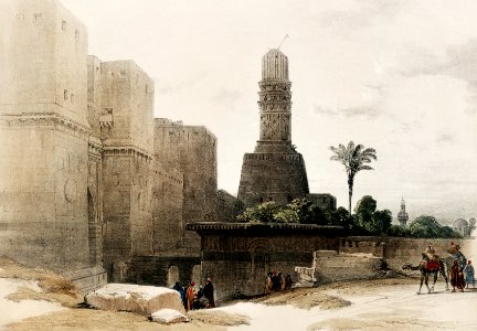 Gate of Victory (Bab an Nasr) and Mosque of El Hakim illustration by David Roberts (1796–1864).. Free illustration for personal and commercial use.
