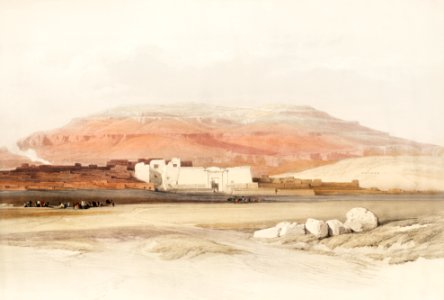Medinet Habu (Medint) in Thebes illustration by David Roberts (1796–1864).. Free illustration for personal and commercial use.
