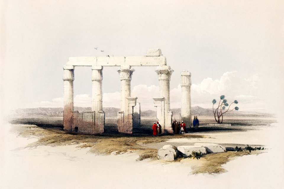 Remains of the Temple of Medamout at Thebes illustration by David Roberts (1796–1864).. Free illustration for personal and commercial use.