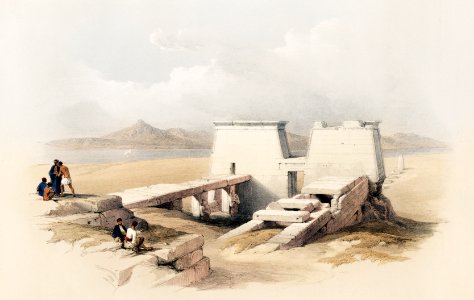 Temple of Wady Saboua (Wadi al Sabua) Nubia illustration by David Roberts (1796–1864).. Free illustration for personal and commercial use.