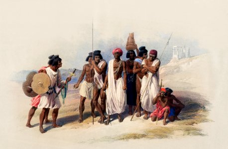 Group of Nubians (Wady Kardasey) illustration by David Roberts (1796–1864).. Free illustration for personal and commercial use.