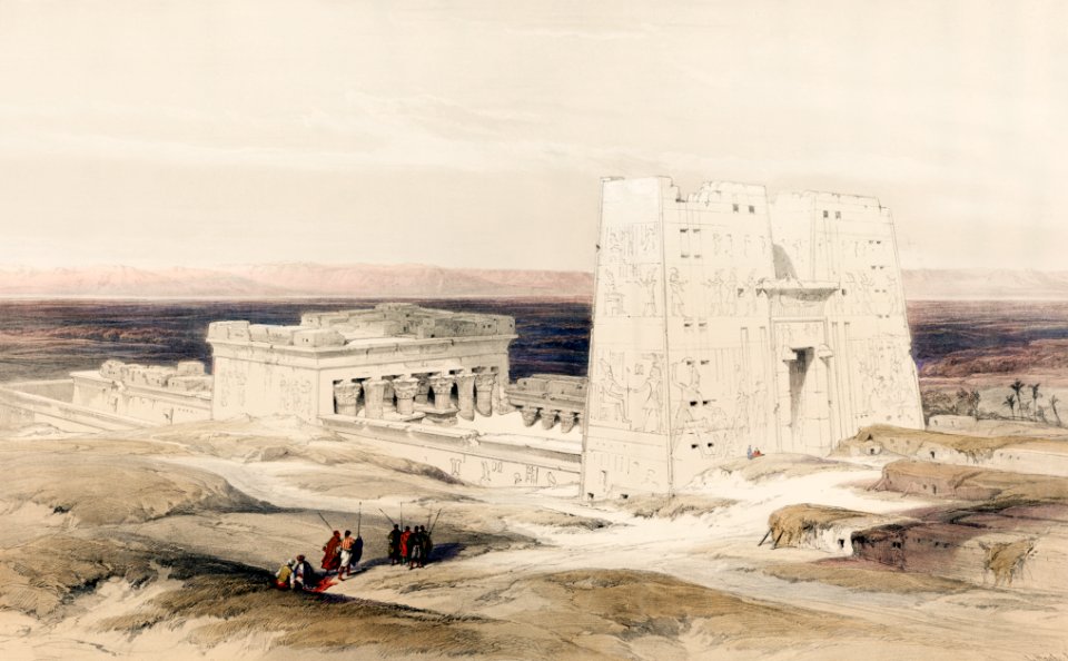 Temple of Edfou ancient Appolinopolis in upper Egypt illustration by David Roberts (1796–1864).. Free illustration for personal and commercial use.