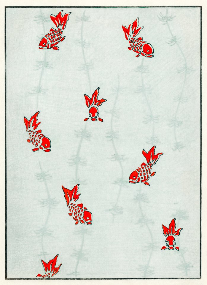Seamless gold fish illustration from Bijutsu Sekai (1893-1896) by Watanabe Seitei, a prominent Kacho-ga artist. Digitally enhanced from our own original edition.
