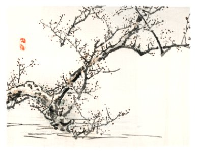 Tree against the backdrop of water by Kōno Bairei (1844-1895). Digitally enhanced from our own original 1913 edition of Bairei Gakan.. Free illustration for personal and commercial use.