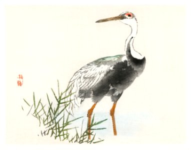 Crane by Kōno Bairei (1844-1895) Digitally enhanced from our own original 1913 edition.. Free illustration for personal and commercial use.