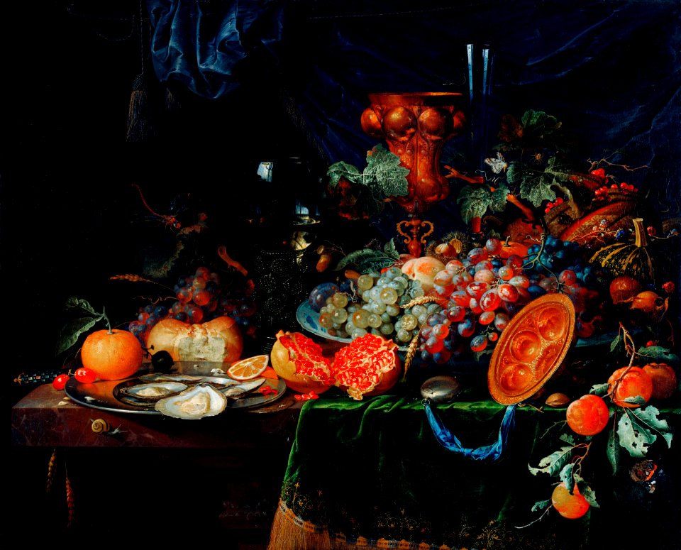 Fruits and oysters by Abraham Mignon (1660-1679).