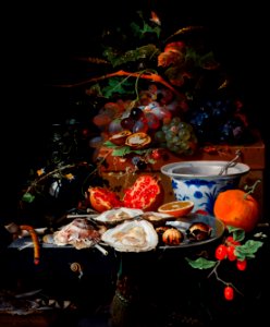 Fruits and oysters by Abraham Mignon (1660 - 1679).. Free illustration for personal and commercial use.