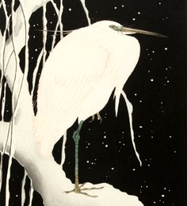 Heron in snow (ca. 1925–1936) by Ohara Koson.