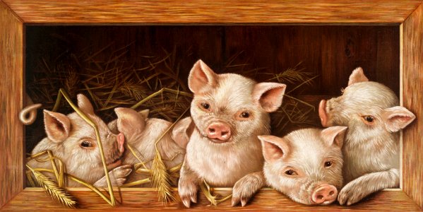 The Prize Piggies (Christmas and New Year card) (ca. 1865–1899) by L. Prang & Co.. Free illustration for personal and commercial use.