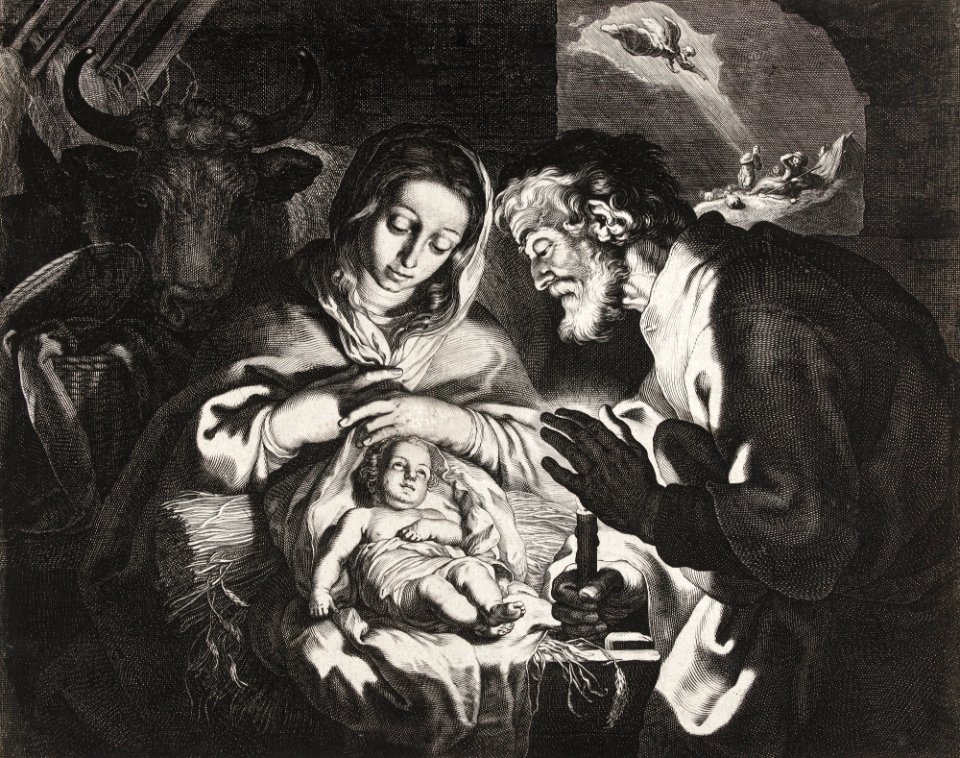 The birth of Christ after Abraham Bloemaer (1625) by Cornelis Bloemaert.
