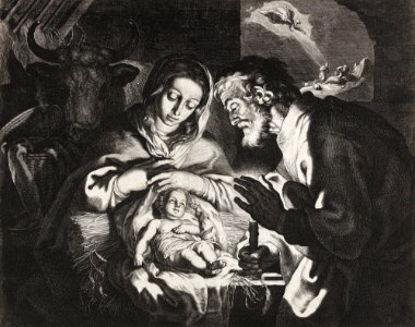 The birth of Christ after Abraham Bloemaer (1625) by Cornelis Bloemaert.