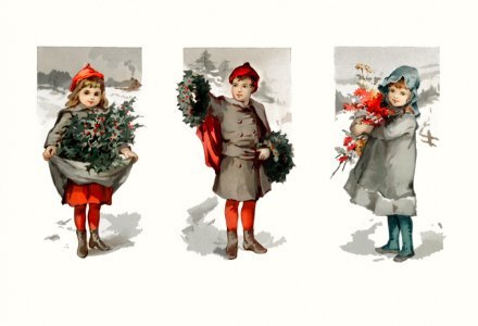 Christmas card depicting children and holly from The Miriam and Ira D. Wallach Division of Art, Prints and Photographs: Picture Collection published by L. Prang & Co.. Free illustration for personal and commercial use.