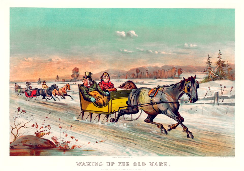 "Waking up the old mare" Chromolithograph (ca. 1881) by Currier & Ives.