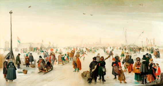 Enjoying the Ice near a Town (1620) by Hendrick Avercamp.. Free illustration for personal and commercial use.