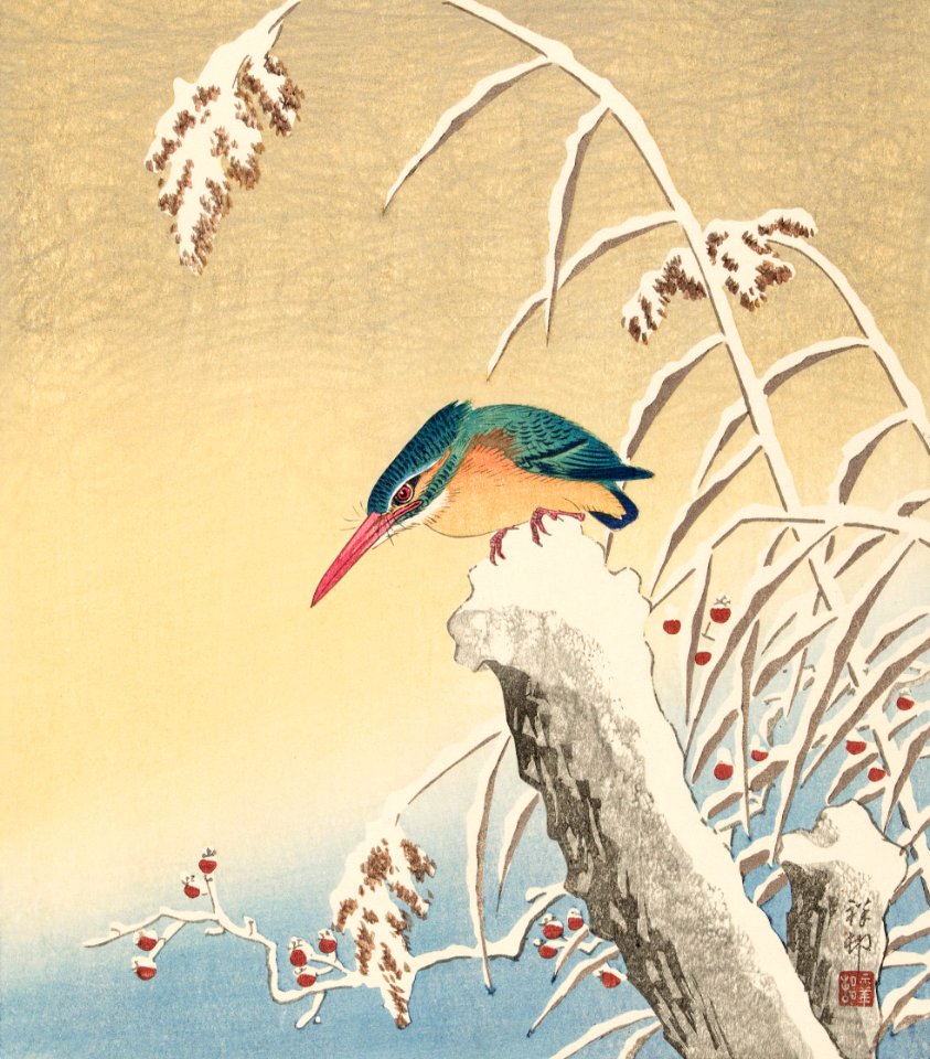 Kingfisher in the snow (ca. 1925–1936) by Ohara Koson.