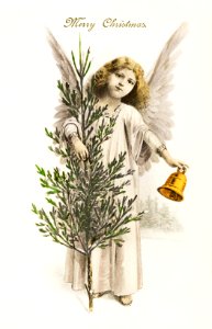 An angel holding a Christmas bell (1912) from The Miriam and Ira D. Wallach Division Of Art, Prints and Photographs: Picture Collection published by E. Reckziegel.