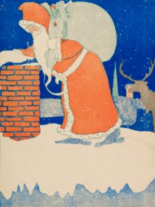 Vintage Santa Claus at Chimney Illustration (1901) by John Church Co.