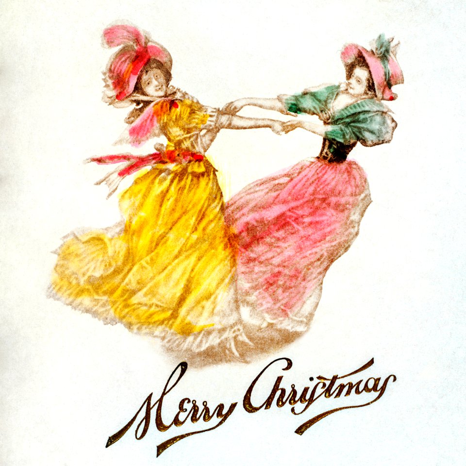 Christmas Dinner Card with Women Dancing (1900) by Battery Park Hotel, Asheville, NYC.