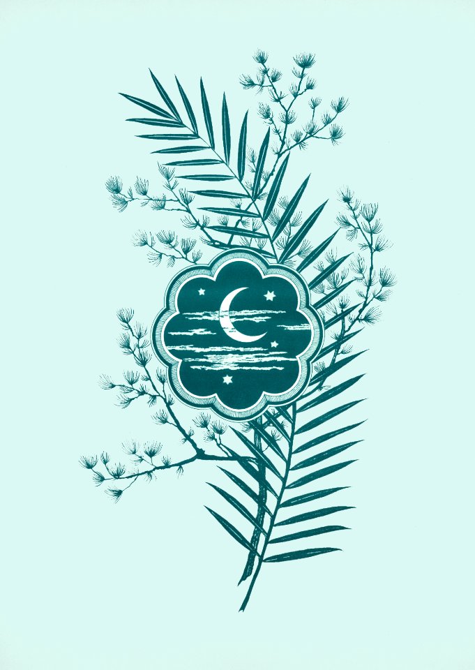 Christmas Card depicting Plants, Flowers, and Moon (1865–1899) by L. Prang & Co.