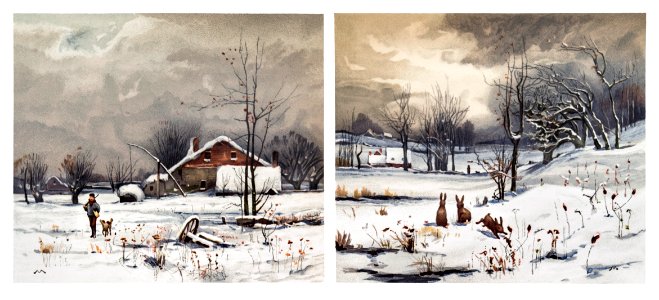 Christmas Card Depicting Winter Landscapes (1865–1899) by L. Prang & Co.. Free illustration for personal and commercial use.