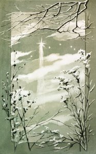 Christmas Card Depicting Stars and Branches (1865–1899) by L. Prang & Co.. Free illustration for personal and commercial use.