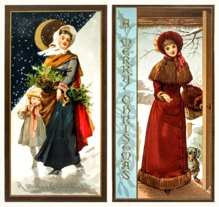 Christmas Card Depicting Women and Child (1865–1899) by L. Prang & Co.. Free illustration for personal and commercial use.
