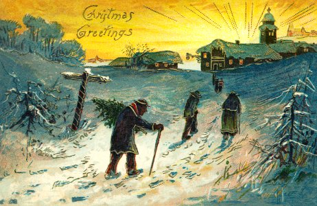 Villagers walking on a snowy day (1907) from The Miriam and Ira D. Wallach Division Of Art, Prints and Photographs: Picture Collection published by Paul Finkenrath.