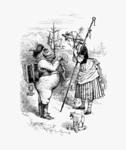 Santa Claus and Little Bo Peep (1879) by Thomas Nast.. Free illustration for personal and commercial use.