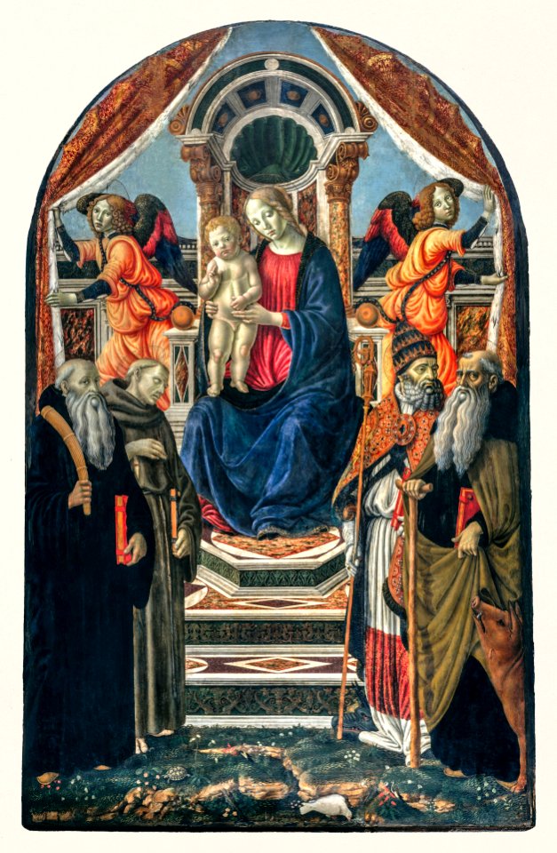Madonna and Child Enthroned with Saints and Angels by Francesco Botticini (1446–1498).. Free illustration for personal and commercial use.