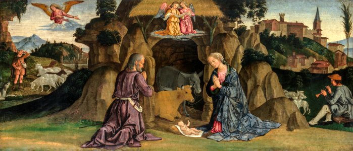 The Nativity (1480s) by Antoniazzo Romano.. Free illustration for personal and commercial use.
