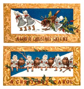 Christmas Card Depicting Children and Birds (1865–1899) by L. Prang & Co.