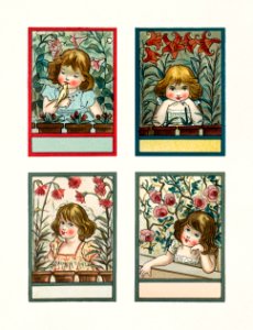 Card depicting Girls and Flowers (1865–1899) by L. Prang & Co.. Free illustration for personal and commercial use.