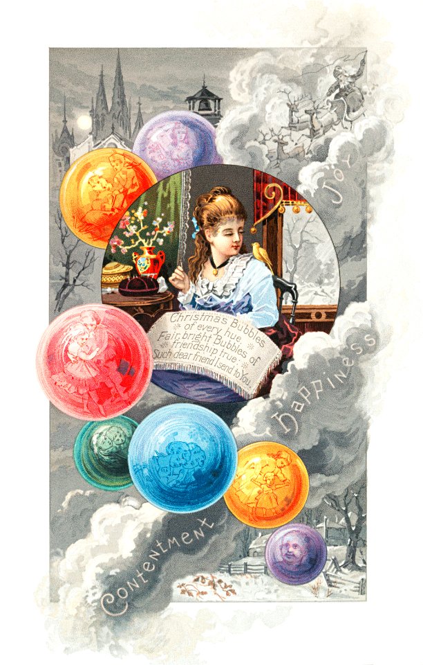 Christmas card depicting needlework from The Miriam and Ira D. Wallach Division of Art, Prints and Photographs: Picture Collection published by L. Prang & Co.. Free illustration for personal and commercial use.