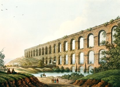 Aqueduct near Belgrade from Views in the Ottoman Dominions, in Europe, in Asia, and some of the Mediterranean islands (1810) illustrated by Luigi Mayer (1755-1803).. Free illustration for personal and commercial use.