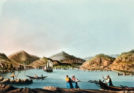 Western Harbour of the Island of Samos from Views in the Ottoman Dominions, in Europe, in Asia, and some of the Mediterranean islands (1810) illustrated by Luigi Mayer (1755-1803).