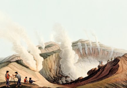 Crater in the Island of Volcano from Views in the Ottoman Dominions, in Europe, in Asia, and some of the Mediterranean islands (1810) illustrated by Luigi Mayer (1755-1803).. Free illustration for personal and commercial use.