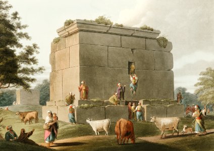 Monument between Tripoli and Tortosa from Views in the Ottoman Dominions, in Europe, in Asia, and some of the Mediterranean islands (1810) illustrated by Luigi Mayer (1755-1803).