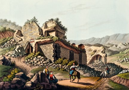 Theatre at Ephesus from Views in the Ottoman Dominions, in Europe, in Asia, and some of the Mediterranean islands (1810) illustrated by Luigi Mayer (1755-1803).. Free illustration for personal and commercial use.