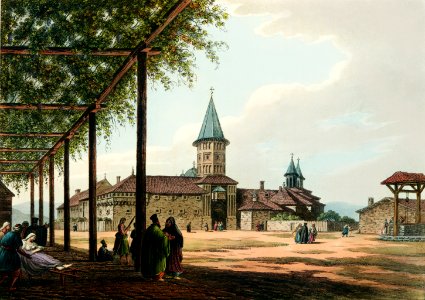 Entrance to the Convent of St. Mary from Views in the Ottoman Dominions, in Europe, in Asia, and some of the Mediterranean islands (1810) illustrated by Luigi Mayer (1755-1803).