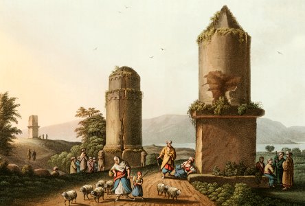 Monuments near Tortosa, Plate II from Views in the Ottoman Dominions, in Europe, in Asia, and some of the Mediterranean islands (1810) illustrated by Luigi Mayer (1755-1803).