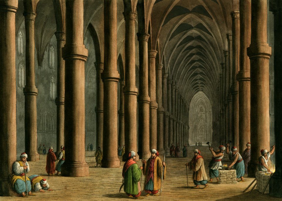 Cathedral at Tortosa from Views in the Ottoman Dominions, in Europe, in Asia, and some of the Mediterranean islands (1810) illustrated by Luigi Mayer (1755-1803).