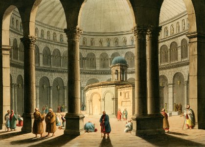 Church of the Holy Sepulchre from Views in the Ottoman Dominions, in Europe, in Asia, and some of the Mediterranean islands (1810) illustrated by Luigi Mayer (1755-1803).