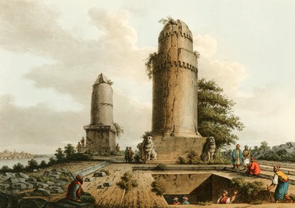 Monuments near Tortosa from Views in the Ottoman Dominions, in Europe, in Asia, and some of the Mediterranean islands (1810) illustrated by Luigi Mayer (1755-1803).