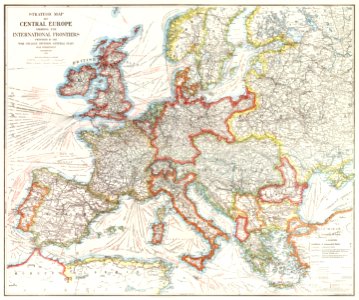 Strategic map of Central Europe showing the international frontiers / prepared in the War College Division (1915) by Arch. B. Williams and Geo. F. Bontz, Draftsmen.. Free illustration for personal and commercial use.